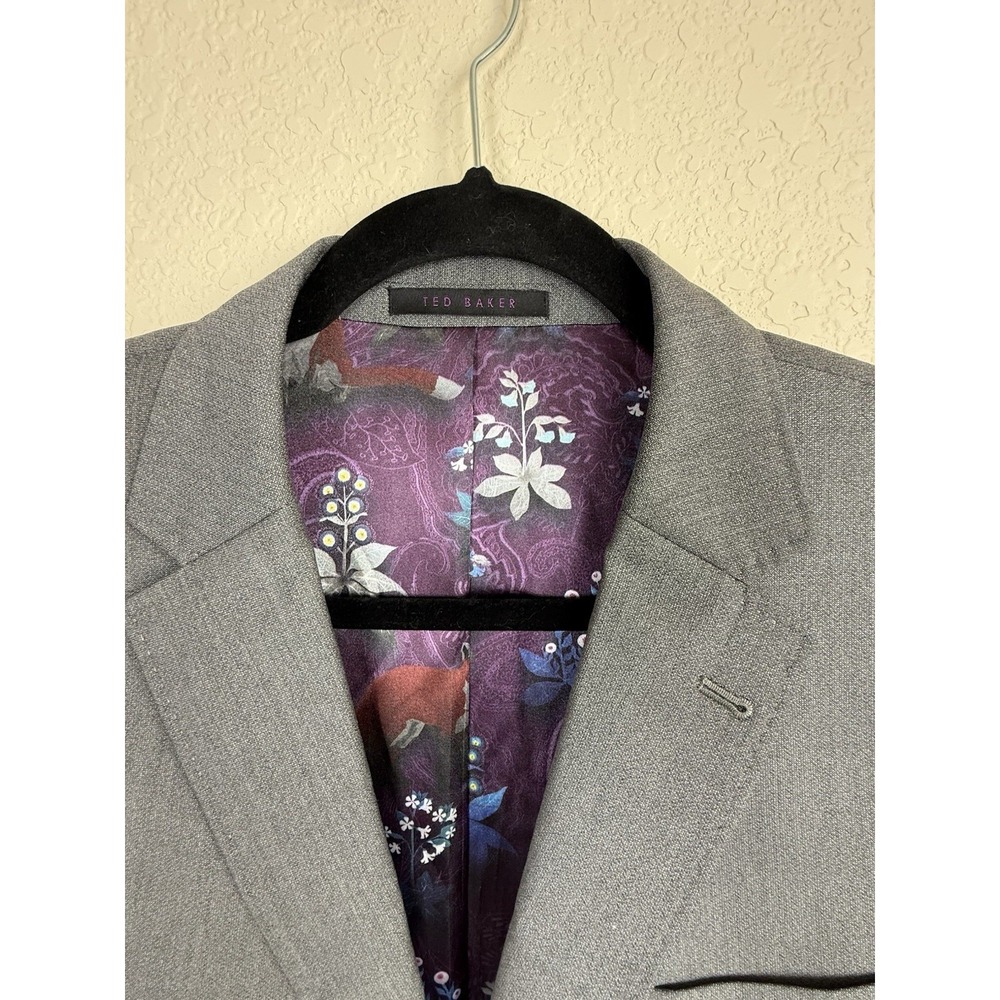 Ted Baker Endurance 42L Gray 100% Wool Surgeon Cuff Sport Coat Blazer Modern Fit - Picture 11 of 16